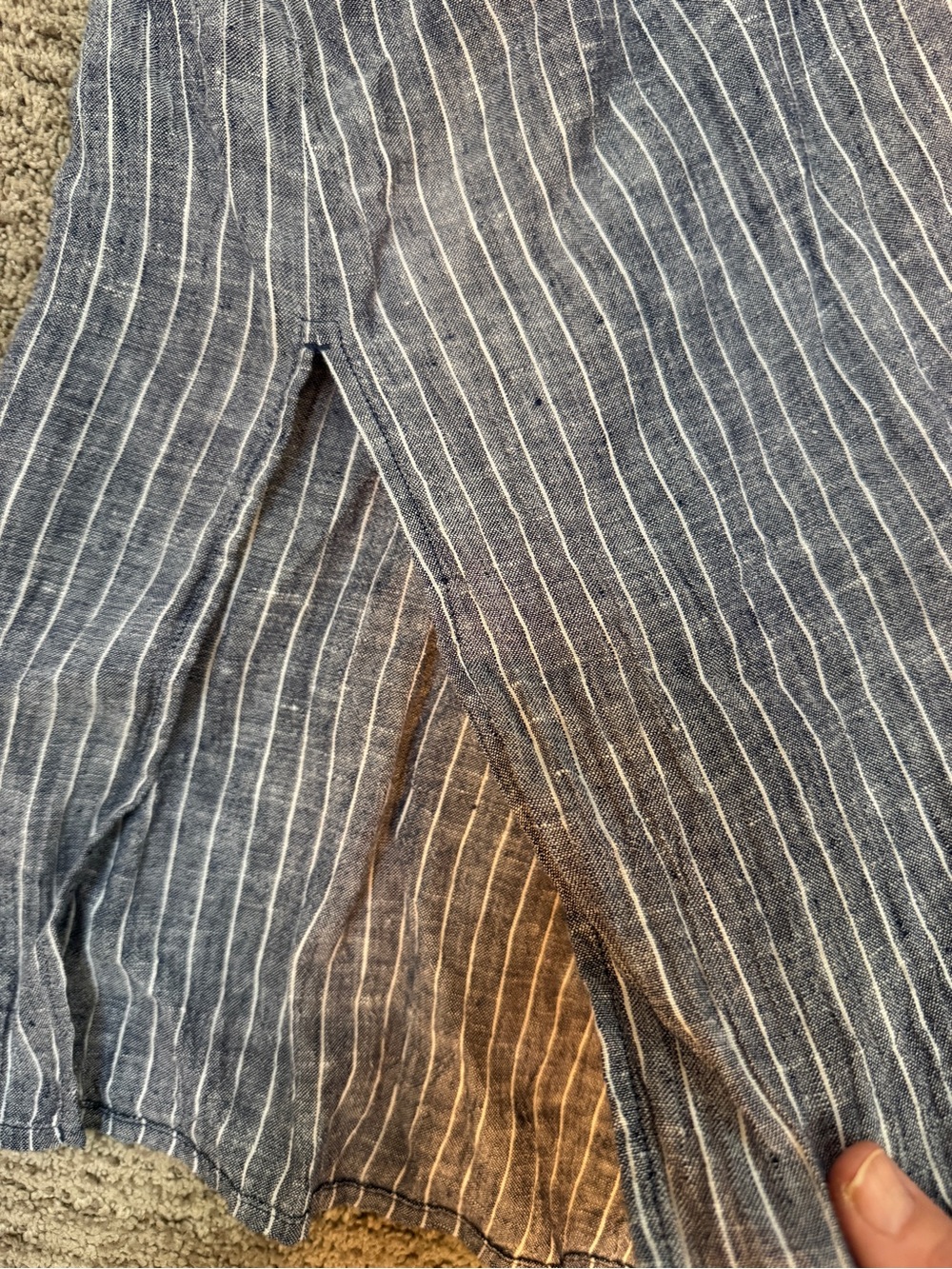 Eileen Fisher Blue Stripe Linen Midi Button-Front Dress Small/ Med - Picture 8 of 9